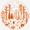 A detailed illustration of a lush forest with various trees and foliage.