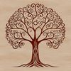 Illustrated tree silhouette with branches and leaves in vector format.
