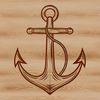 A stylized illustration of a metal anchor with a rope wrapped around its shank.