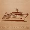 Oceanic Getaway Illustration Illustrated depiction of a nautical cruise ship on the open water.