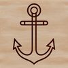 A simple line drawing illustration of a nautical anchor.
