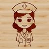 A detailed illustration of a female nurse in uniform, representing the healthcare profession.