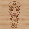 A female nurse in uniform standing confidently with a caring expression.