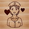 A female nurse figure with heart symbols incorporated into her uniform, designed as a vector graphic for digital use.