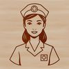 A female nurse in a medical setting, depicted as a vector graphic image.