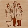 Female and male nurses in various roles for medical and healthcare illustration design.