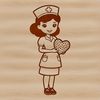 A female nurse symbol with red love hearts surrounding her uniform, suitable for vector art and commercial use.