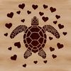 Sea Turtle Love A detailed illustration of a sea turtle with love hearts surrounding its body.