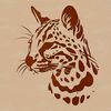 Vector graphic design featuring the face of an ocelot, a medium-sized big cat native to the Americas.