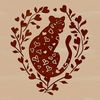 Ornate Cat Illustration A detailed illustration of a big wild cat with ornate floral patterns surrounding it, adorned with love hearts.