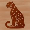 A vector illustration of a wild ocelot sitting on its haunches, depicted in detailed line art style.