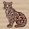 A wild big cat species, the Ocelot, sitting on a grassy terrain.