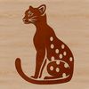 A large wild cat with distinctive markings sits on its haunches, depicted in vector format.