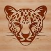A close-up vector illustration of a wild ocelot's head with distinct markings.
