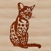 Ocelot Silhouette in Motion A wild ocelot sitting on its haunches, showcasing the cat's agility and sharp features.