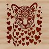 Stylized Ocelot Head Artwork Free Download A stylized illustration of a wild ocelot's head with love hearts surrounding it.