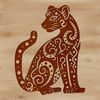 A sitting ocelot with distinctive markings, depicted as a vector graphic.