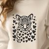 Heartfelt Wildlife Illustration A close-up illustration of an ocelot's head with love hearts around its eyes.