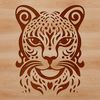 An SVG graphic of a big cat's face, with detailed fur texture and patterns characteristic of the ocelot species.