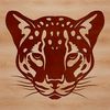SVG Vector Big Cat Head Design A realistic illustration of a wild ocelot's head, suitable for vector design projects.