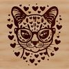 A cartoon ocelot with a big head and spectacles, set against a simple white background.
