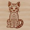 Close-up illustration of a sitting ocelot with distinctive markings.