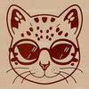 A close-up illustration of an ocelot's head with glasses perched on its forehead, depicted in vector graphics.