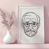 Hand-drawn male illustration with long beard A detailed illustration of a mature male figure with a long beard, created using vector graphics.