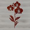 A stylized illustration of a delicate orchid plant with intricate details and curves.