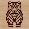A stylized illustration of a standing bear with ornate details.
