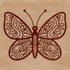 A delicate, ornate illustration of a butterfly in various poses and orientations.
