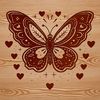 Vibrant Butterfly with Love Hearts SVG Design A colorful butterfly with intricate patterns and love hearts, suitable for gardening designs and projects.