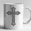 A high-resolution vector illustration of a crucified figure on a decorative cross.