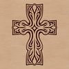 A detailed illustration of a crucified Christ on a ornate cross, suitable for religious art and design projects.