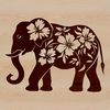 Floral Patterned Pachyderm A standing elephant with intricate floral patterns etched into its body.