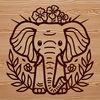 Large Standing Elephant with Ornate Patterns A large, standing elephant with intricate ornate patterns in a floral design.