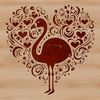 Vibrant Pink Bird with Love Hearts A single flamingo standing on one leg, surrounded by ornate love hearts in various colors.