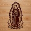 A detailed, ornate illustration of the Virgin Mary in a floral-inspired setting, suitable for various design applications.