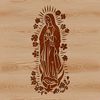 Ornate illustration of the Virgin Mary with floral details in a traditional style.