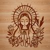 Vector Art Virgin Mary Icon An iconic depiction of Our Lady of Guadalupe, revered in Catholic tradition, rendered in vector art form.