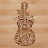 A detailed illustration of an ornate guitar with floral patterns, suitable for vector art and cutting machine designs.