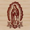 Religious artwork featuring the Virgin Mary in a detailed, vector design style.