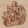 A stylized motorcycle design featuring ornate details and floral patterns.