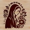 A stylized illustration of the Virgin Mary in ornate floral garb, suitable for religious contexts.