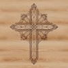 A detailed representation of a crucifix with intricate details and ornaments.