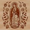 An intricate design featuring the Virgin Mary, inspired by traditional religious art and motifs.