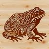 Hand-Drawn Toad Illustration with Whimsical Floral Accents A simple, hand-drawn illustration of a toad amidst ornate floral elements.