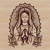 Floral Patterned Our Lady Graphic An SVG vector art representation of the Virgin Mary in a traditional religious style with intricate details.