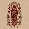 Ornate Floral Devotional Art A stylized illustration of the Virgin Mary in ornate floral surroundings.