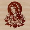 Floral Queen of Heaven SVG Art An illustration of Our Lady in a regal setting with elaborate details, ideal for use as vector art or clipart.